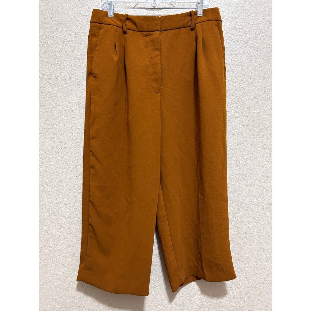 Wilfred Aritzia 14 Pleated Culotte Trousers Burnt Orange Wide Leg Cropped Pants